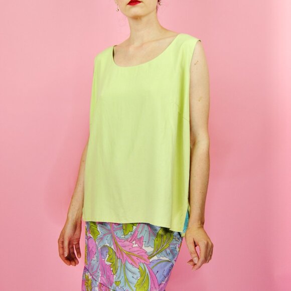 Vintage Silk Reversible Green and Blue Sleeveless Top 90s Y2k - Picture 6 of 17